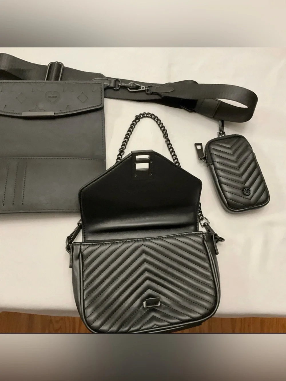 Aldo 3 in 1 Handbag Exchange Straps Black Clutch